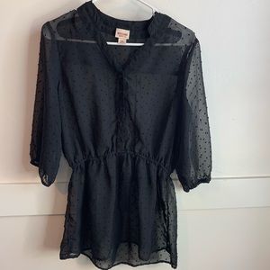 Mossimo Black Sheer Polka Dot Half Sleeve Blouse